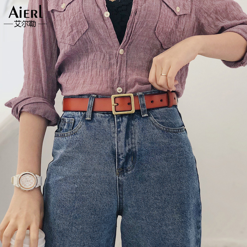 Belt Lady 100 Hitch Jeans Fashion Genuine Leather Pure Bull Leather Retro Waist Bandwidth Trim Minimalist Casual Student Pants Strap