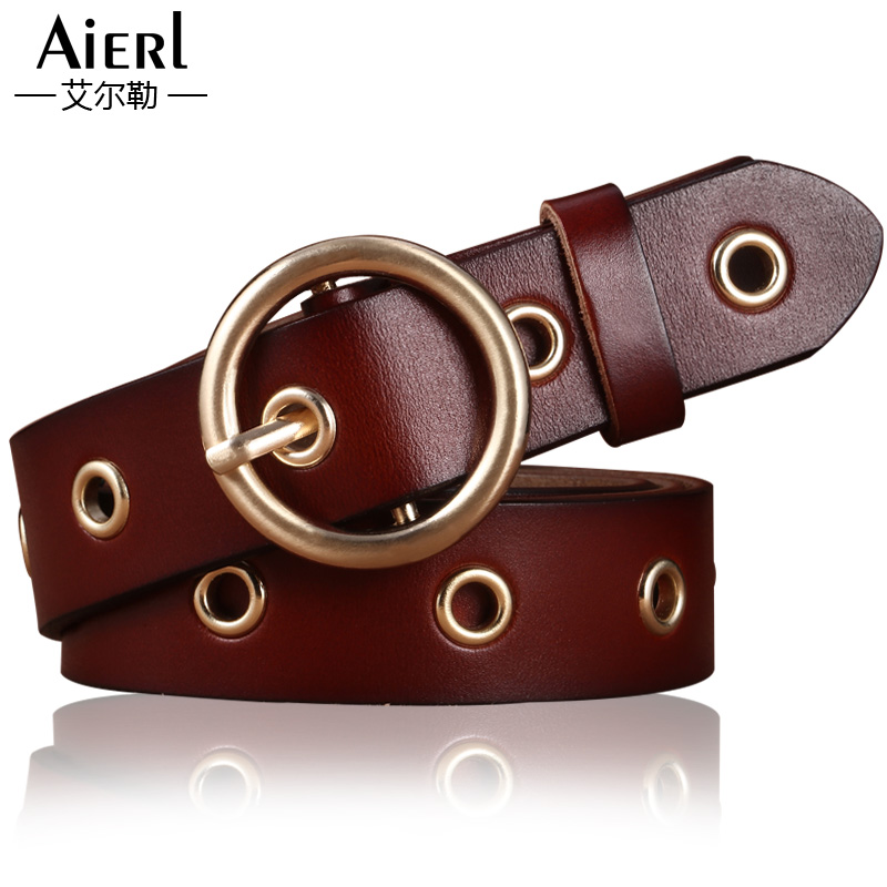 Belt Woman Wide Genuine Leather Brief About 100 Hitch Korea Round Button Lady Belt Fashion Decorative Korean Version Casual Jeans Strap