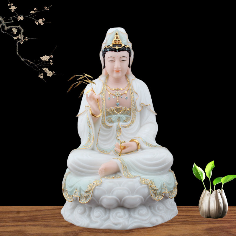 Han Bai Yutian Qingguan BodhisattBodhisattva Sanholy sit like a stone sculpture Guanyin Buddha's home Buddhist figure swaying pieces
