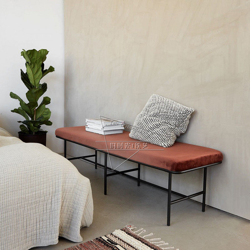 Nordic modern minimalist shoe changing stool fabric sofa bench bedroom wall rest stool small apartment Japanese bench