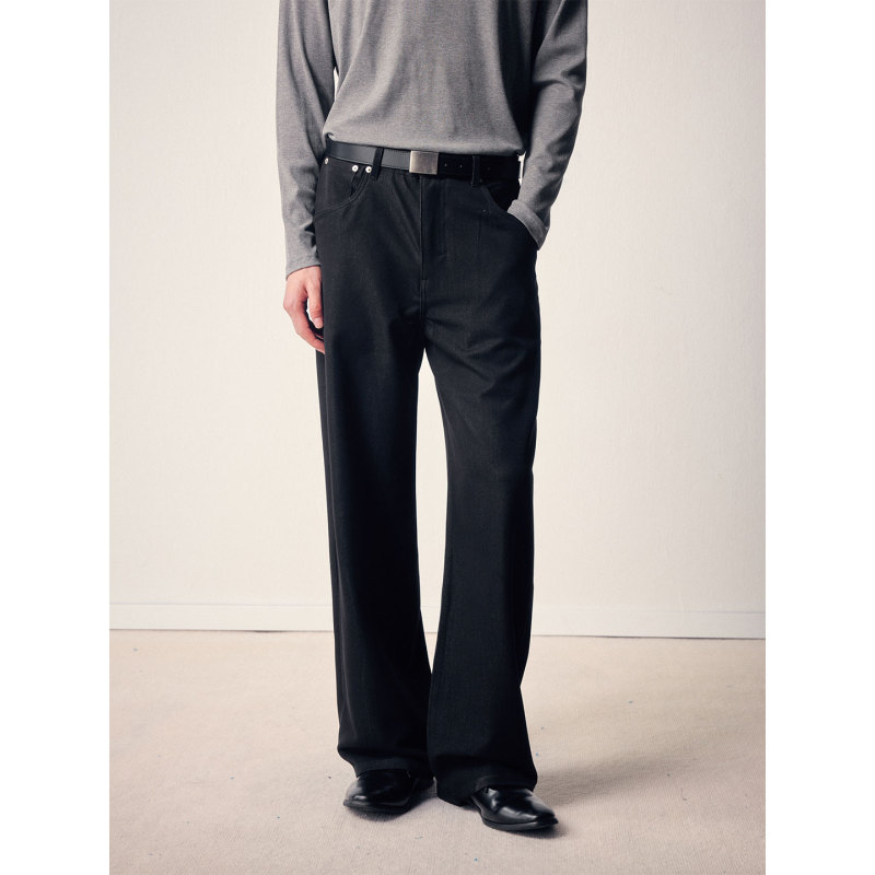 No Logo / Imitation Raw Denim Straight-Leg Double-Layer Tr Vintage Original Color Drapey Four-Way Stretch Water Drop Pocket Dress Pants