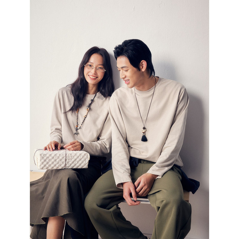 No Logo / Airsil * Master Crew Neck Cotton Blend Unisex Basic Solid Color Long Sleeve T-Shirt