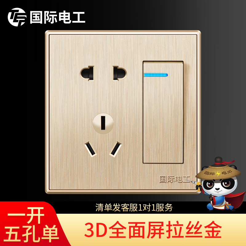 (opening five holes single) TEP international electrician domestic switch socket panel gold wall five-hole with switch