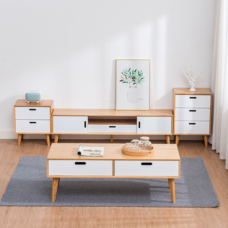 TV cabinet small apartment modern minimalist Nordic solid wood home living room light luxury wall cabinet tea table combination TV cabinet