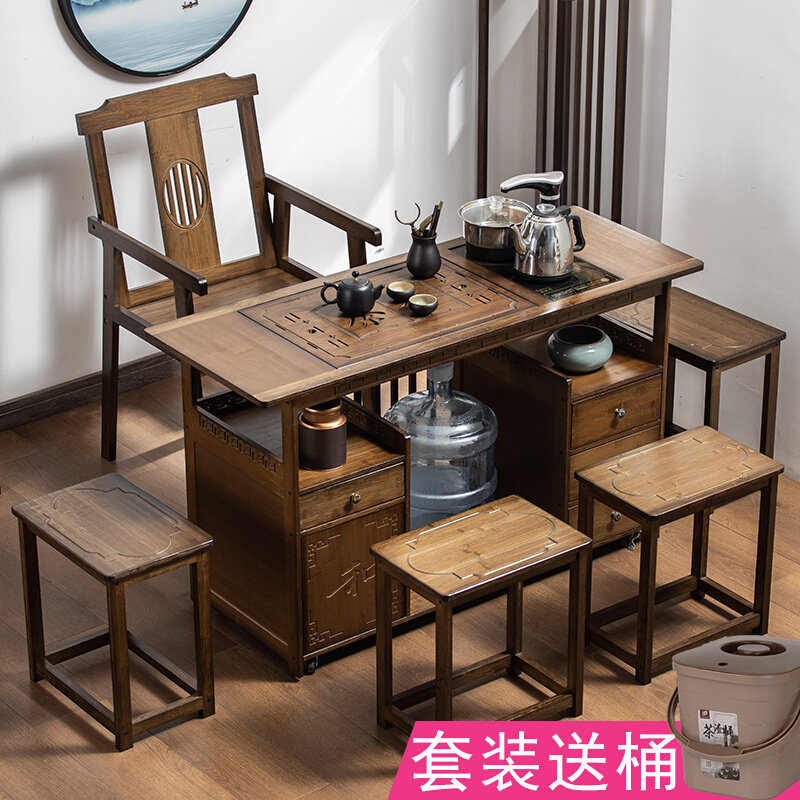 Mobile Tea Table Chair Group Full House With Small Tea Table Tea Table Solid Wood Balcony Utilita Tea Furniture Set Integrated Tea Water Cabinet