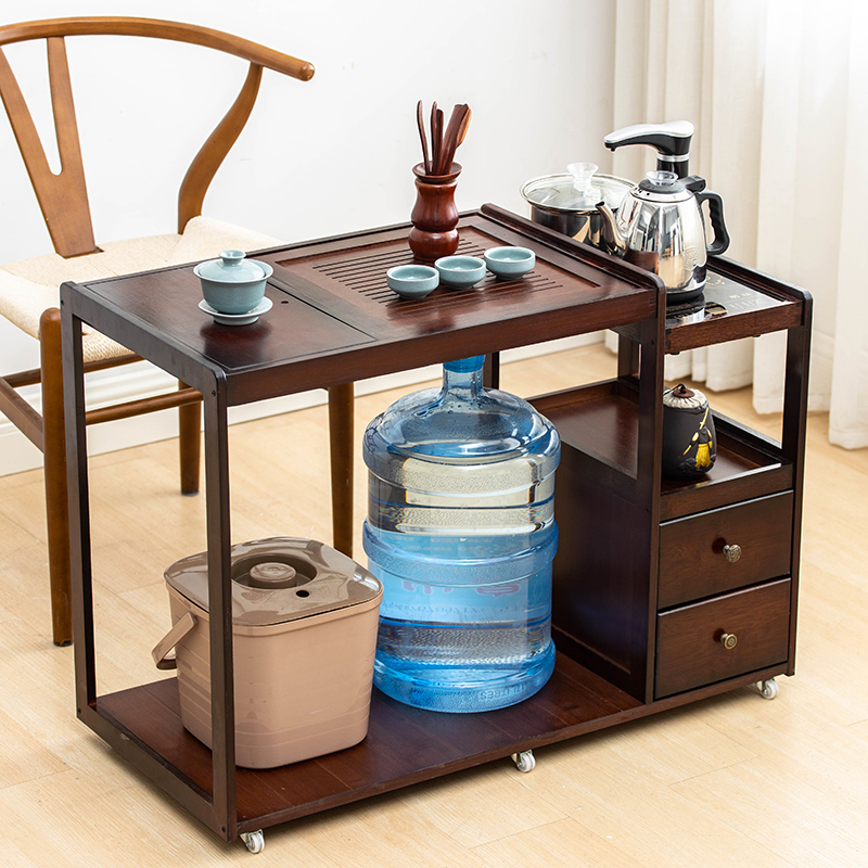Mobile tea table home small coffee table tea table side cabinet solid wood balcony tea making car tea set one tea cabinet