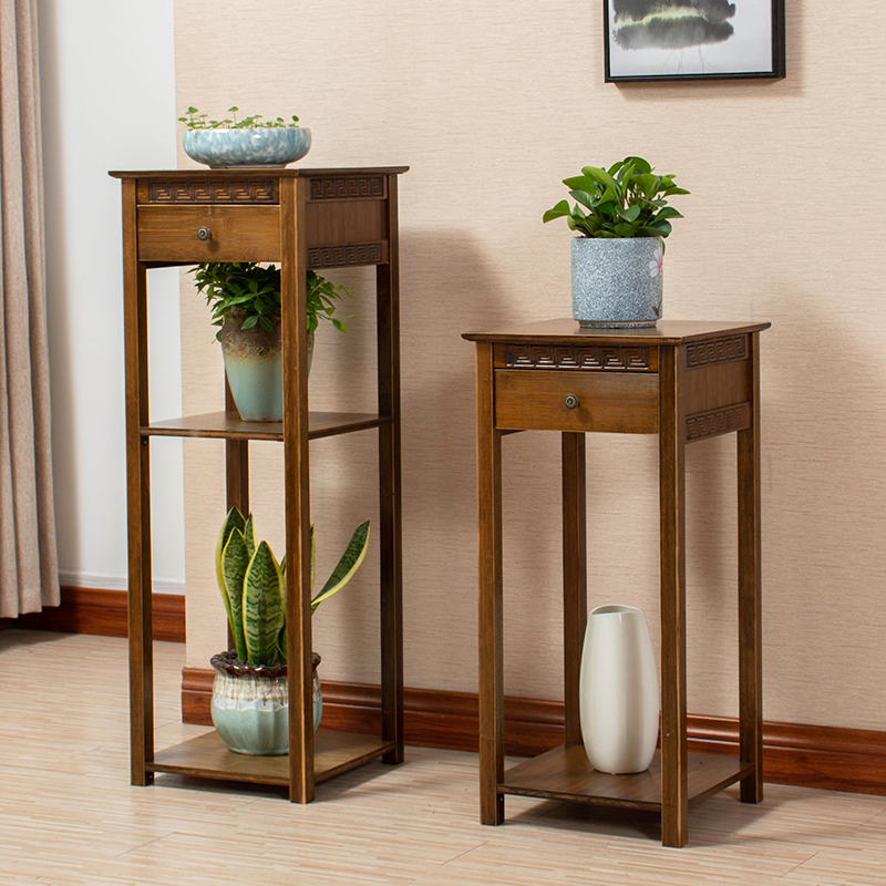 Chinese style flower shelf rack solid wood quality living room indoor sofa edge a few gold Ge flowerpots shelf Balcony Bonsai Flowers Shelf