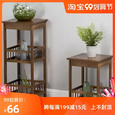 Bamboo flower shelf solid wood living room indoor flowers a few more meat pot stand multi-layer balcony simple golden Ge flower stand shelf