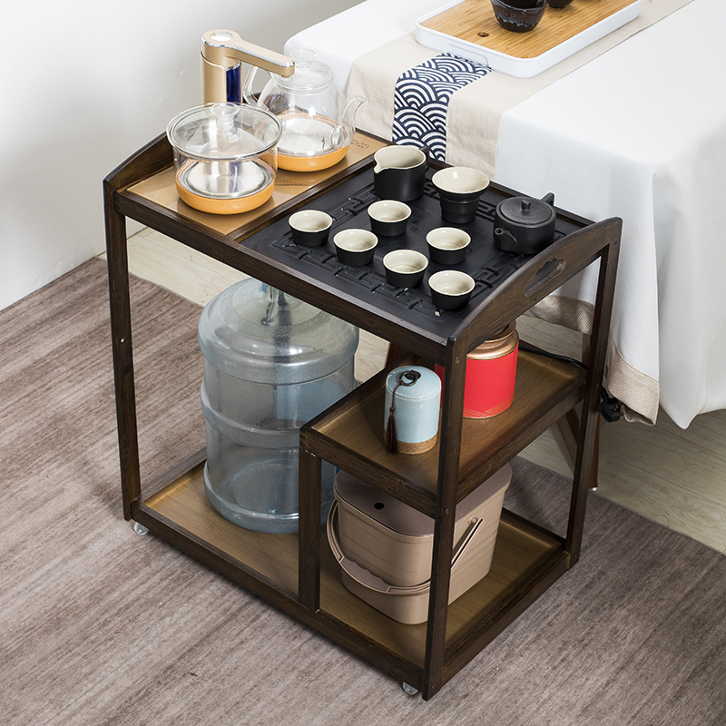 Mobile tea table home small tea table tea table side cabinet solid wood balcony tea making car tea set set integrated tea cabinet