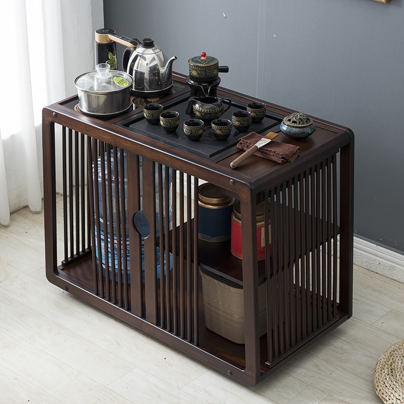 Mobile tea table home small tea table side cabinet tea cart solid wood balcony tea table boiling kettle integrated tea water cabinet