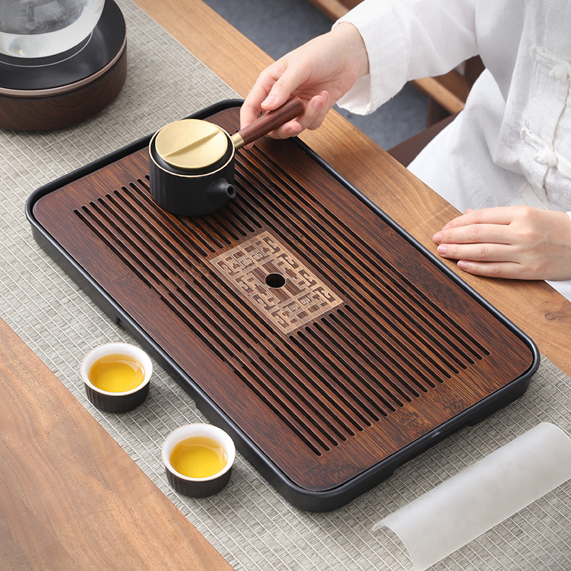 Tea tray Home tray Gongfu tea kit 2023 new tea sea bamboo solid wood living room drain and dry bubble small tea table-Taobao