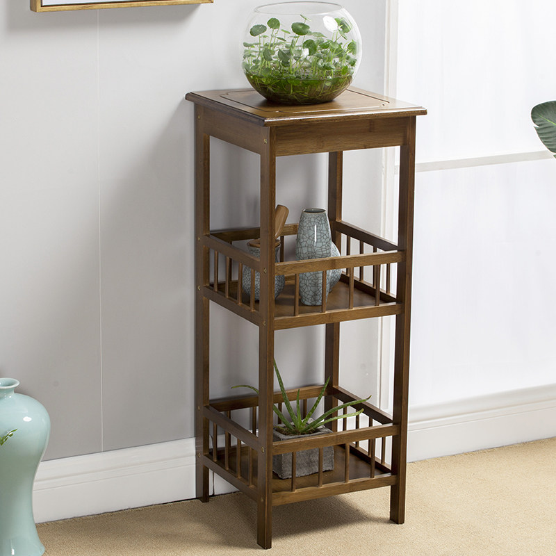 Bamboo flower shelf solid wood multi-layer living room indoor Chinese-style gold Ge flower stand balcony succulent flower pot rack rack