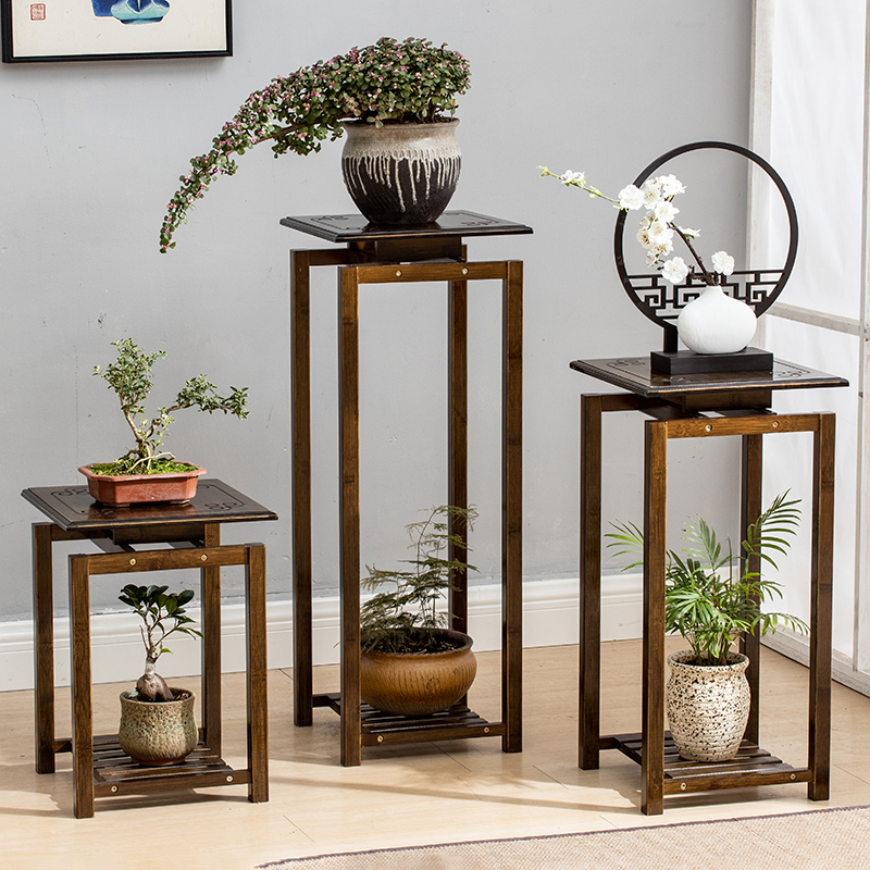 New Chinese-style flower shelf solid wood living room indoor floor-to-ceiling gold Ge flower bonsai shelf flower several balcony flower shelf rack