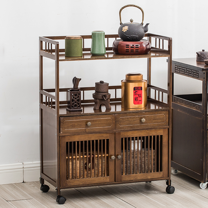 Tea cabinet rack tea cabinet tea set storage shelf rack solid wood small tea table side cabinet tea cabinet tea shelf rack