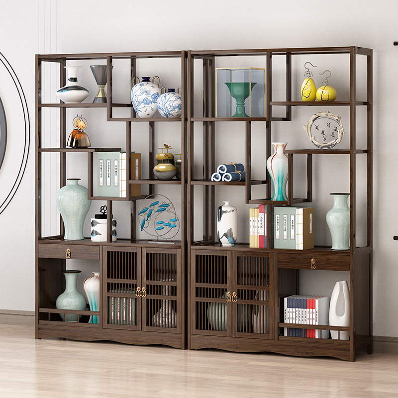 New Chinese Boku Shelf Tea Shelf Stand Wood Living Room Cubicle Tea House Tea Containing Cabinet Tea Cabinet shelving shelf