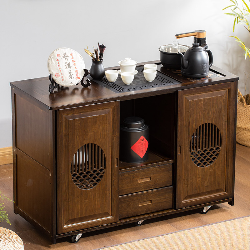 Mobile Tea Table Home Small Tea Table Side Cabinet Tea Car Solid Wood Balcony Tea Several Burnt Water Integrated Tea Water Rack Cabinet