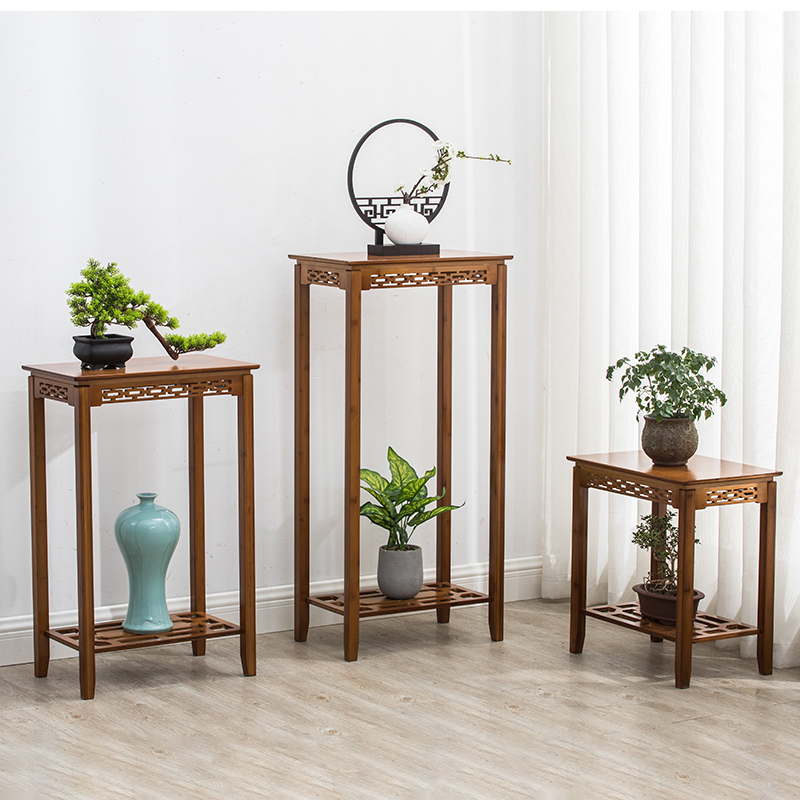 New Chinese flower shelf living room indoor floor-standing gold kudzu flower bonsai rack flower few solid wood balcony flower stand shelf