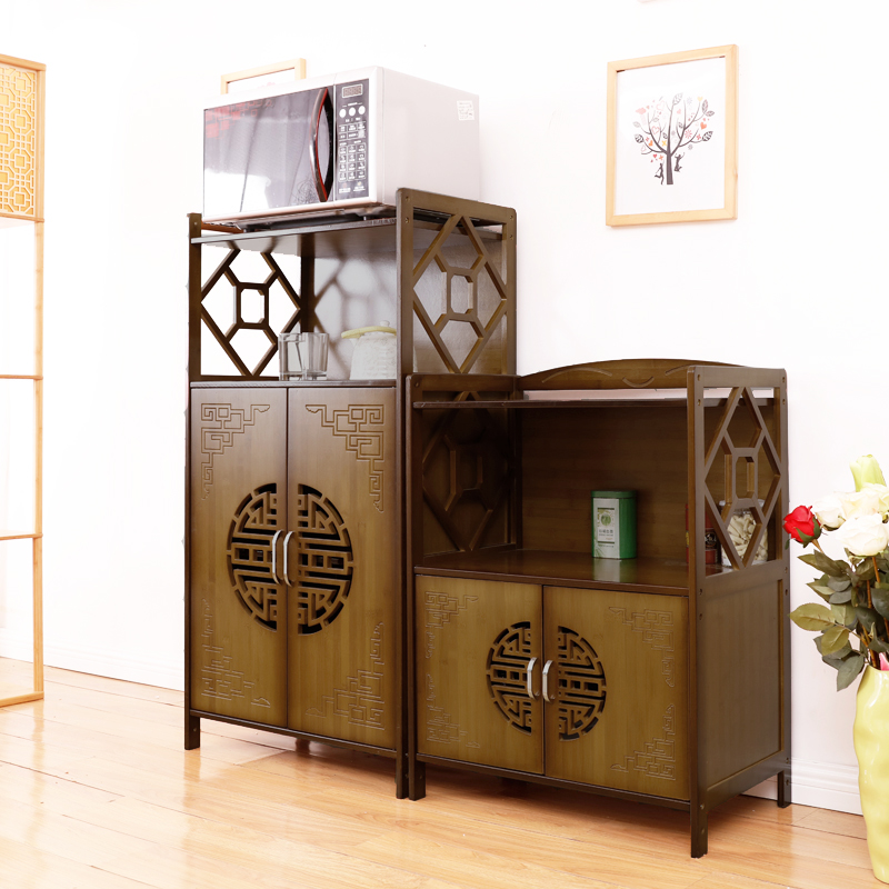 Bamboo microwave oven rack kitchen oven rack rack sideboard cabinet solid wood living room multi-layer tea storage cabinet