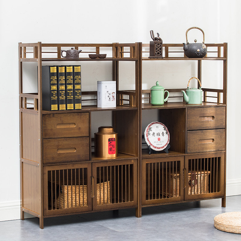 New Chinese Bou Ancient Shelf Antique Multi-Treasure Cabinet Tea Shelf Small Display Cabinet Solid Wood Living Room Tea Cabinet Rack Shelf