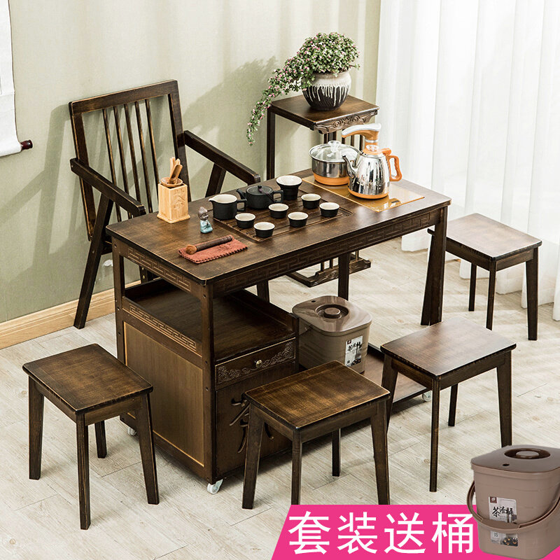 Mobile tea table chair group of family with small tea table utilitum tea table solid wood tea set integrated to burn tea water cabinet