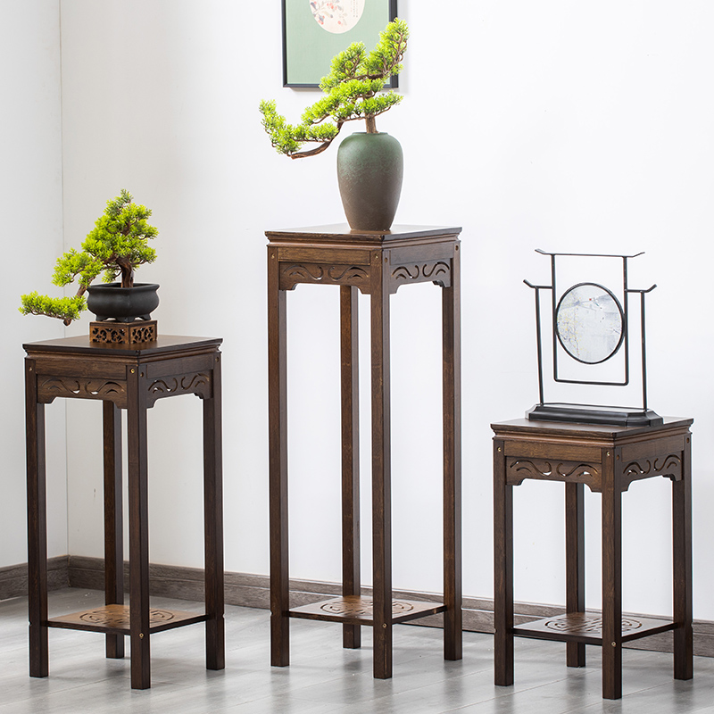 New Chinese flower shelf Living room Indoor landing style Gold Gflower Bonsai Shelf Flower a few solid wood Balcony Flowers Shelf