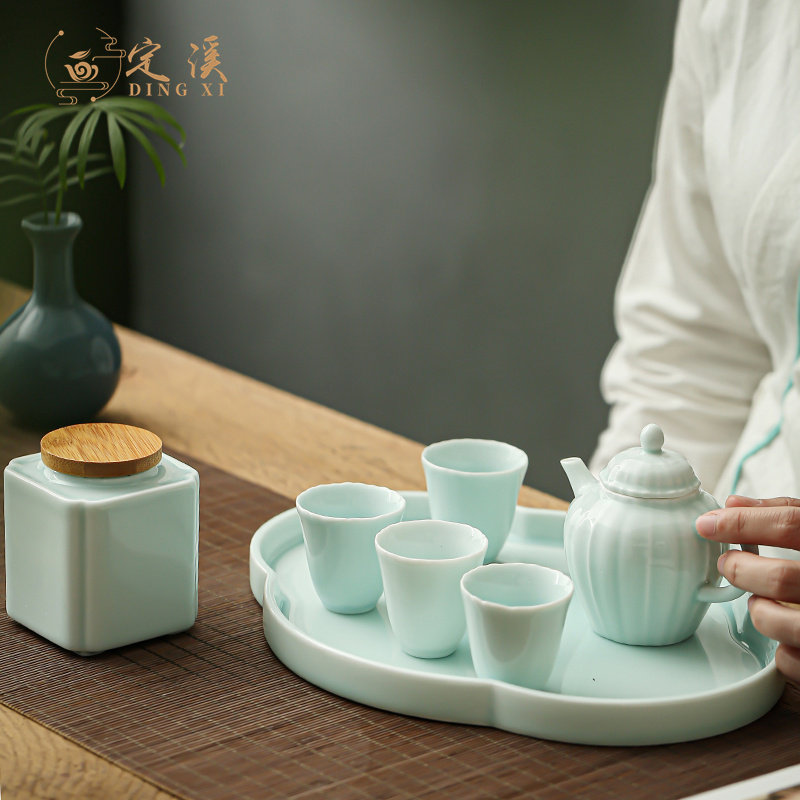Primeyheart Kongfu Tea Furniture Set Group Home Express Guest Cup Brief Modern Chinese Whole Set Of Green Porcelain Tea Cup