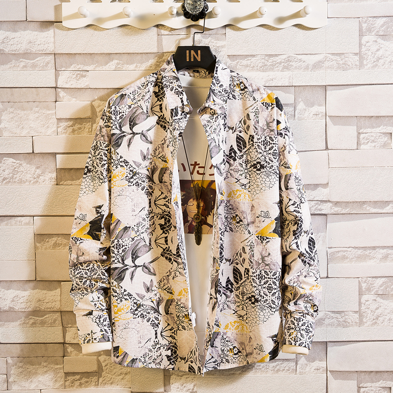 Autumn New Style Personalized Printed Long-Sleeved Shirt for Men Korean Version ins Cool British Trendy Hairstylist Floral Shirt