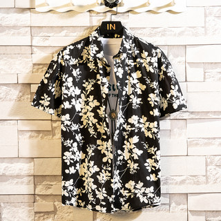 Summer Floral Print Short-Sleeve Shirt for Men, Unique Pattern Beach Casual Thin Pure Cotton Shirt, Trendy Hairstylist Style