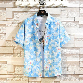 Ice Silk Handsome Short-Sleeved Floral Shirt for Men, Summer Trendy Brand Beach Loose Casual Shirt, Hawaiian Hong Kong Style Shirt
