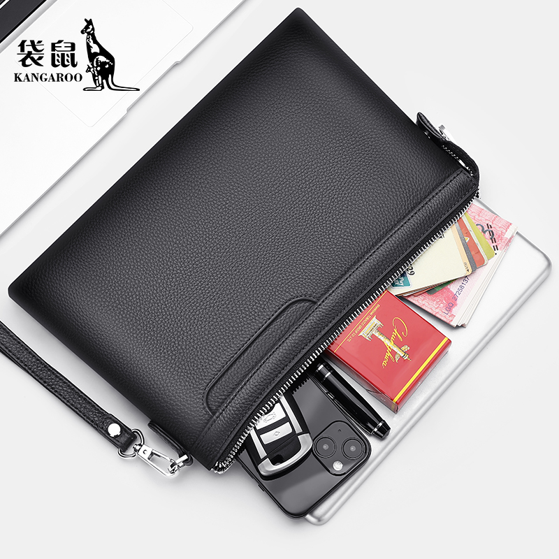 Kangaroo 2023 New Handbags Men Genuine Leather Head Layer Bull Leather Tide Hand Grab Bag Male envelope Handbag Handbag men's bag-Taobao