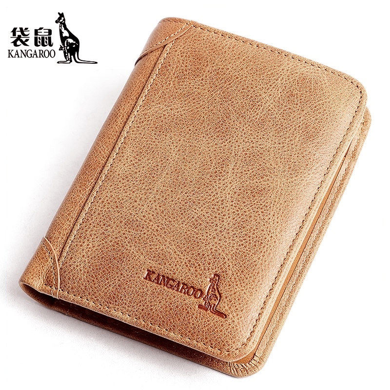 Kangaroo Men Wallet Retro Genuine Leather Short head layer cow leather money nip male student casual youth vertical fur clip tide