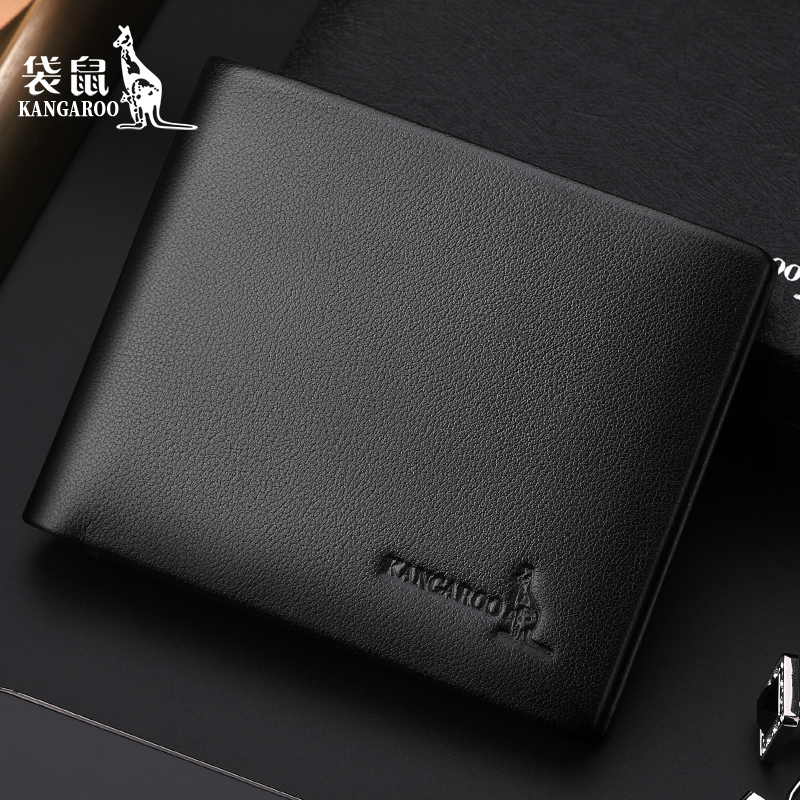Kangaroo wallet Male Short Genuine Leather Youth Cross Section Bull Leather Thin Money Clip Men Business Casual Leather Clips Soft