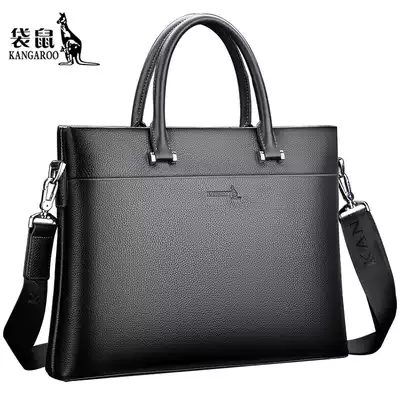 Kangaroo men's bag handbag men's leather first layer cowhide briefcase business casual cross section shoulder bag shoulder bag tide