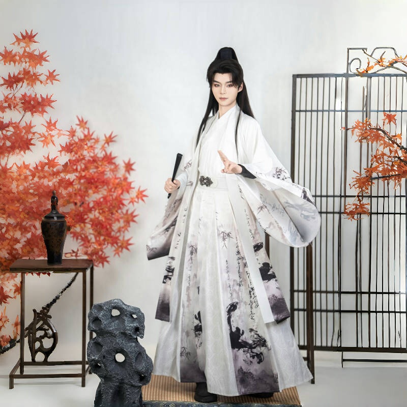 New Hanfu for Men, Authentic Original Chinese Style, Jin-Style Waist-Length Skirt, Ink Painting Style, Ancient Costume, 2025 Spring/Summer Edition