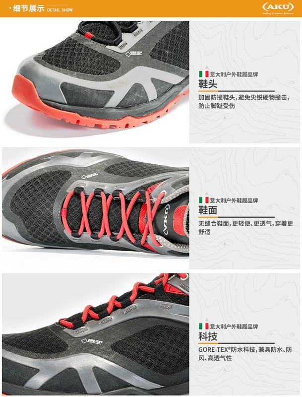 AKU Alpina Light Mid GTX Đen / Đỏ 6 inch Giày đi bộ đường dài ngoài trời chống thấm nước trung bình - Khởi động ngoài trời