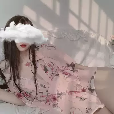 Produced by Lihan: Japanese-style cute sexy kimono Chiffon printing fresh uniform temptation sakura night dress underwear