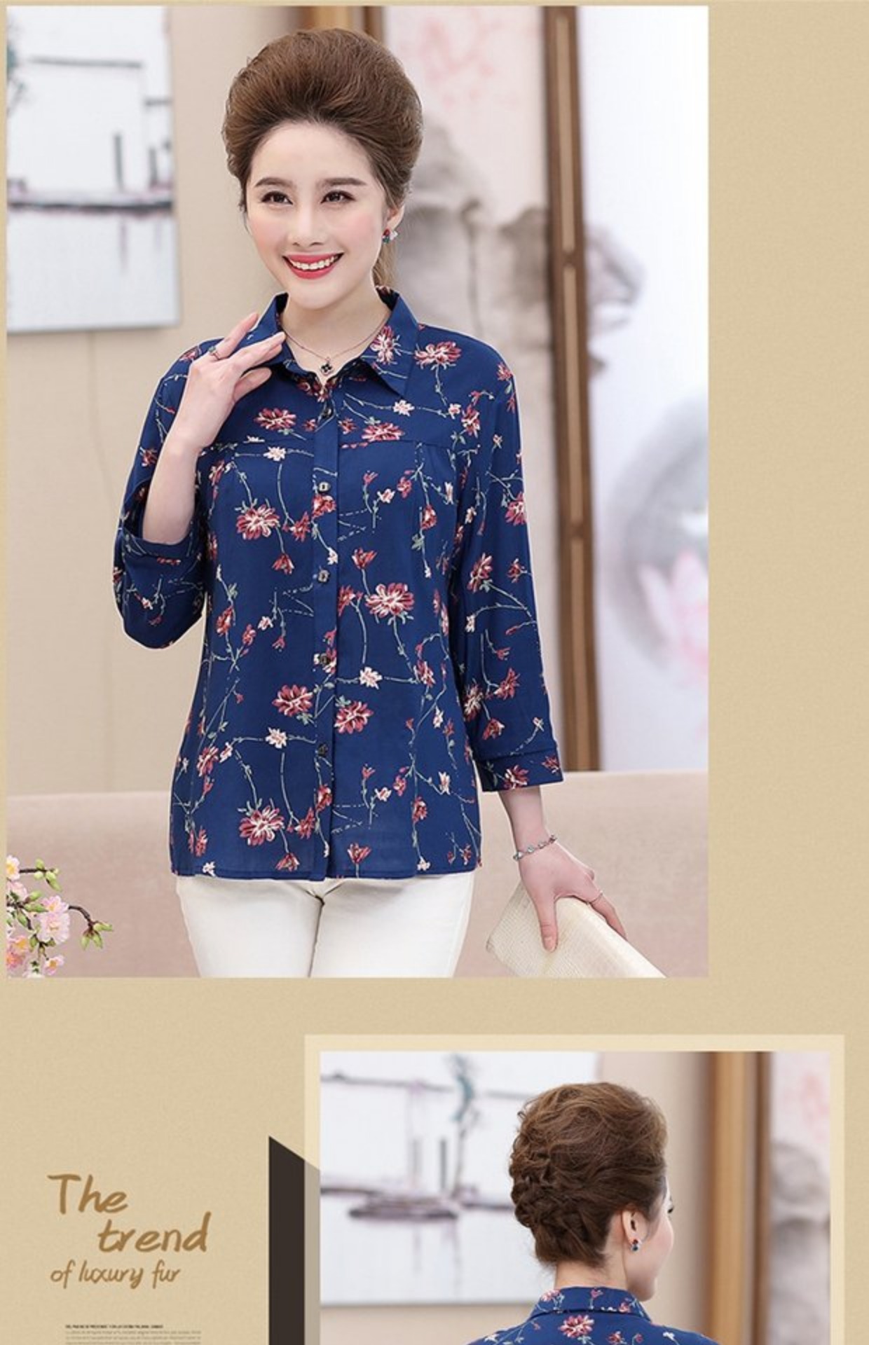 Áo mẹ mùa hè chất liệu cotton trung niên Quần áo phụ nữ quần áo cũ Bà tải vợ mùa thu áo dài tay - Áo sơ mi dài tay các kiểu áo sơ mi nữ dài tay