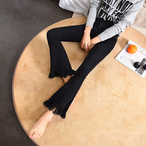 Black micro-Bell pants womens spring and autumn 2021 New loose high waist thin nine wide legs autumn jeans