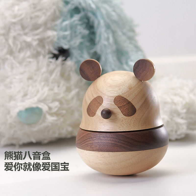 Several people original panda swing piece music box eight-tone box wood send bestie girl girl girl birthday gift lettering-Taobao