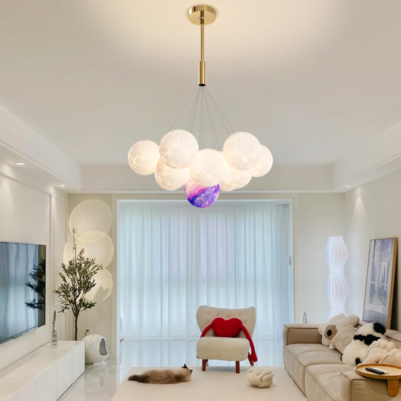 Modern cream air bedroom chandelierNordic lamps creative moon bulb lamp living room restaurant children's room star lamp