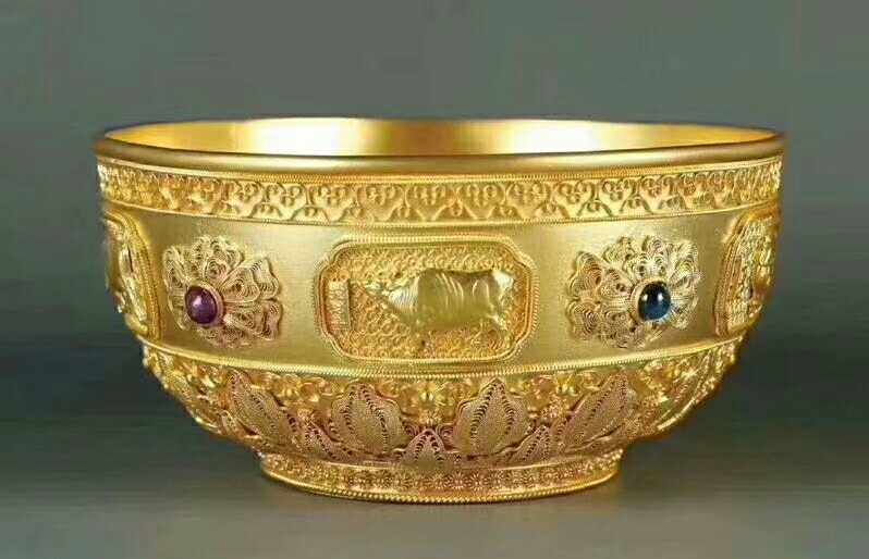 Filigree inlaid gold bowl Wang Heirloom Golden Rice Bowl Yuan Changjun Wang Shuwen Master co-created