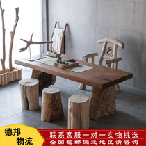 Nordic Solid Wood Bar Bench Modern Minimalist Tea Table Weathering Retro Door Panel Tea Table Personality Log Table Table And Chairs Combination