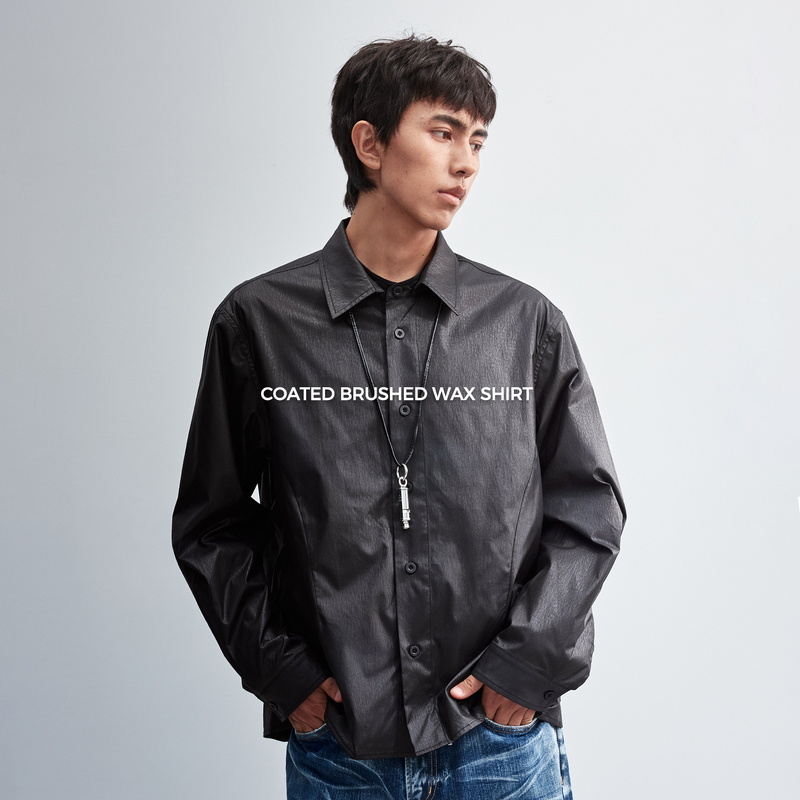 Leather-Like Wax Finish Atts Coating Distressed Waxing Process Detachable Collar Functional Long-Sleeve Shirt