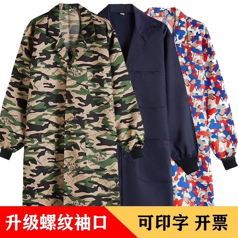 Large coat workwear male labor barn tube porter gush with velvet long style camouflate lady dust cover apron blue coat blue coat-Taobao