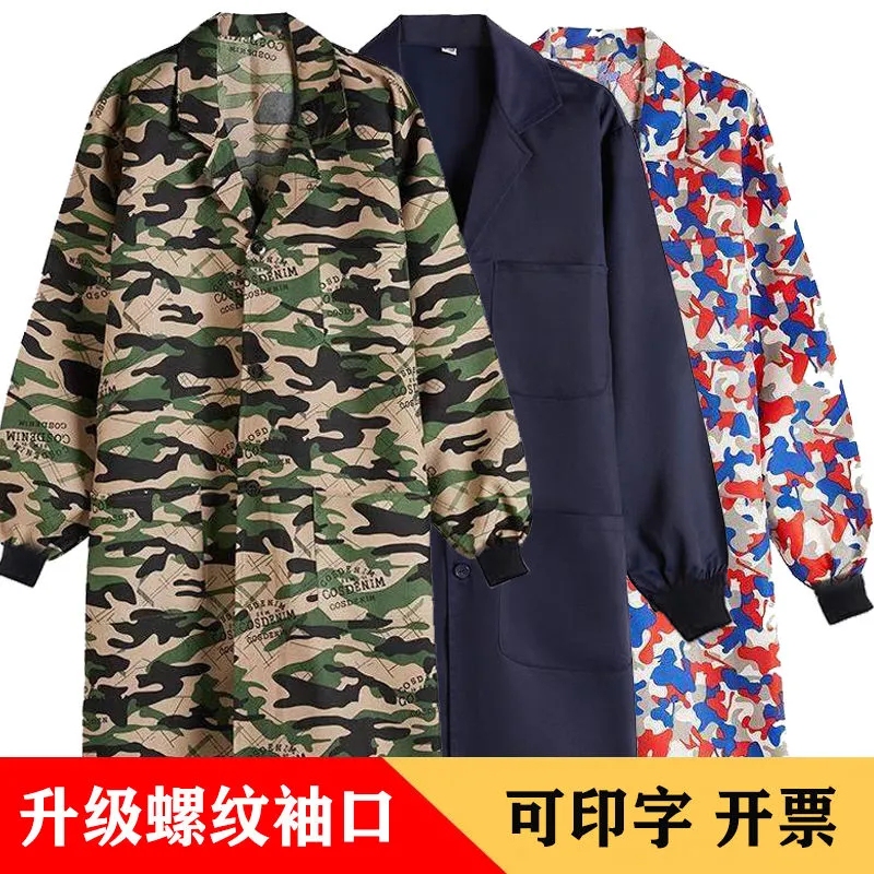 Men's Work Coat, Labor Protection Clothing, Warehouse Worker, Long Fleece-Lined Camouflage Women's Dust-Proof Smock, Apron, Blue Coat