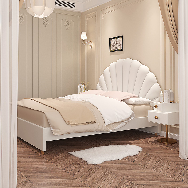 Song Shu French retro petal bed technology leather bed beige bed cream color bedroom into the sweeping robot