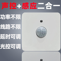 Type 86 220v High power wall 2 Line firefighting led lamp with human infrared sound and light control two-in-one induction switch