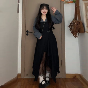 Plus-Size French Hepburn-Style Dress for Autumn and Winter, Slimming for Slightly Chubby Figures, Pure and Alluring Lace Splicing, High-End and Elegant Ladylike Dress