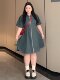 Plus-Size Designer Zipper Denim Dress for Summer, Conceals Belly Fat, Slimming, French-Style Shirt Dress