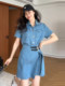 Plus-Size French Retro Denim Dress for Women, Summer Slimming Waist-Cinching Short-Sleeve Dress, Fashionable and Versatile A-Line